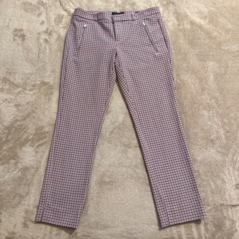 Banana Republic Sloan Tattersall Plaid Slim Pants Pink Navy Size 6